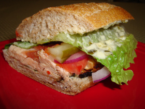 Wasabi and Dill Marinated Salmon Sandwich
